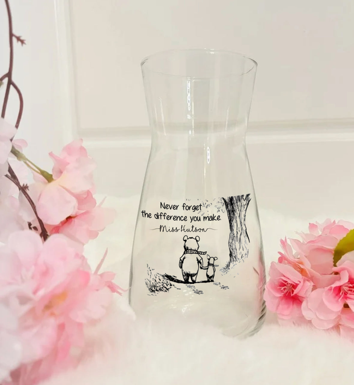 BLACK AND WHITE POOH BEAR PERSONALISED VASE