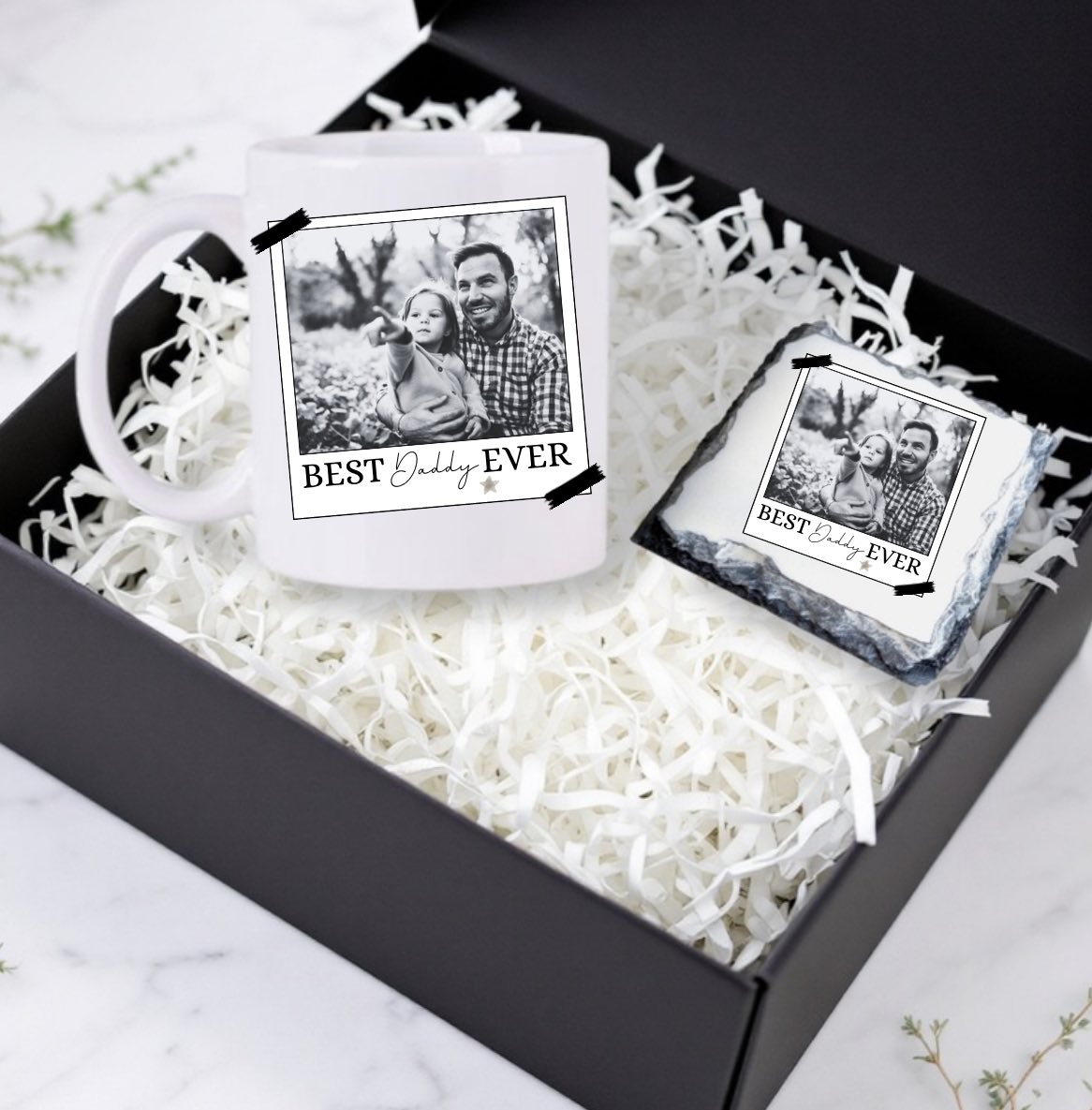 POLAROID PHOTO PERSONALISED MUG AND SLATE COASTER GIFT SET