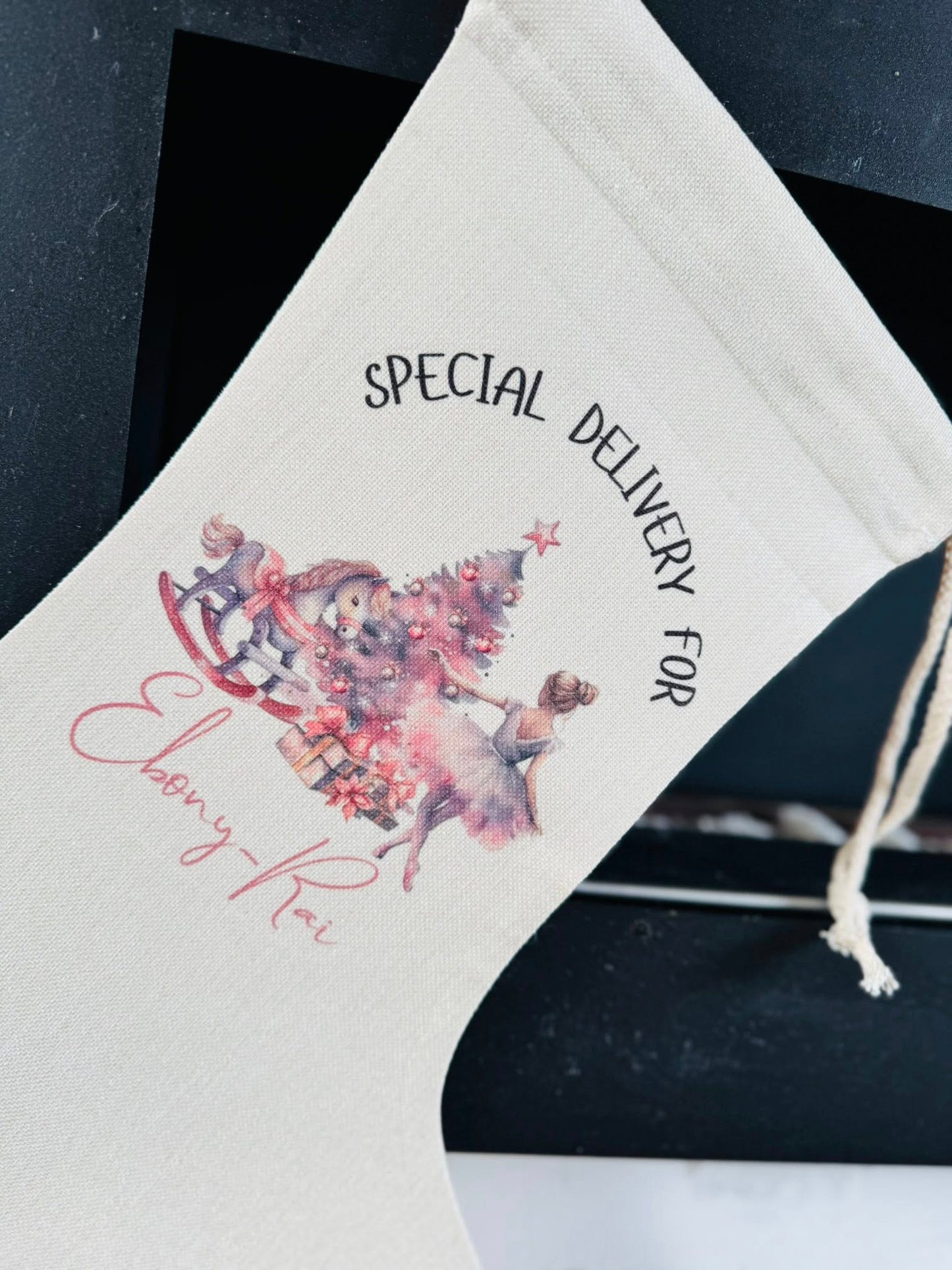 PERSONALISED WATERCOLOR BALLERINA LINEN STOCKING