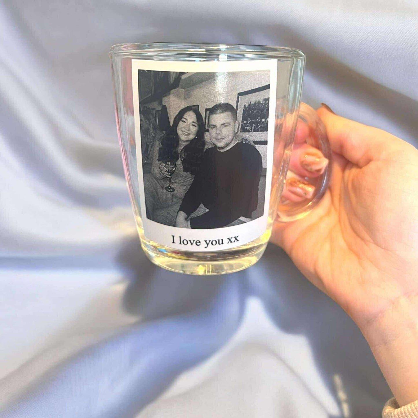 polaroid message photo glass mug
