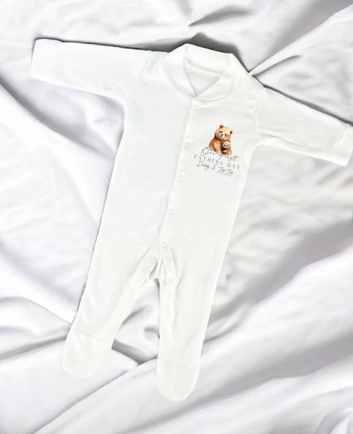 OUR FIRST FATHERS DAY BUTTON UP SLEEP SUIT PERSONALISED