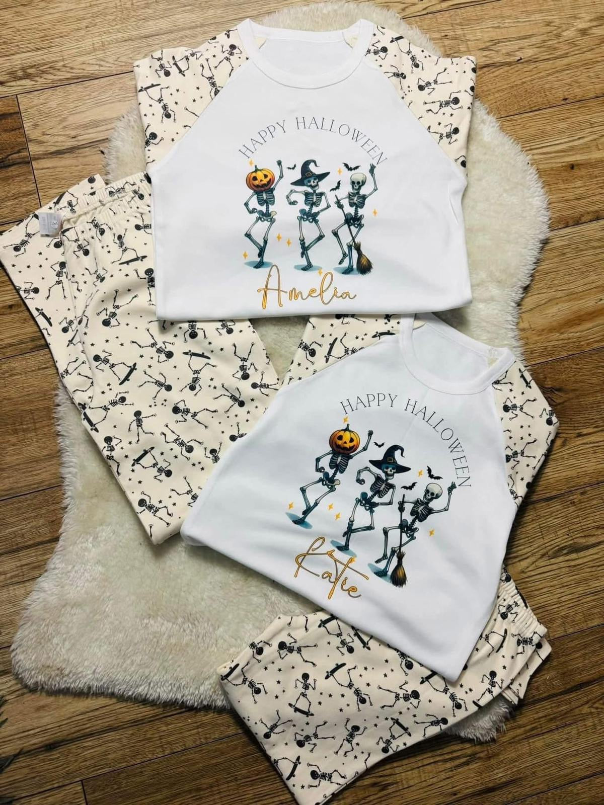 PERSONALISED DANCING SKELTON HALLOWEEN PJS