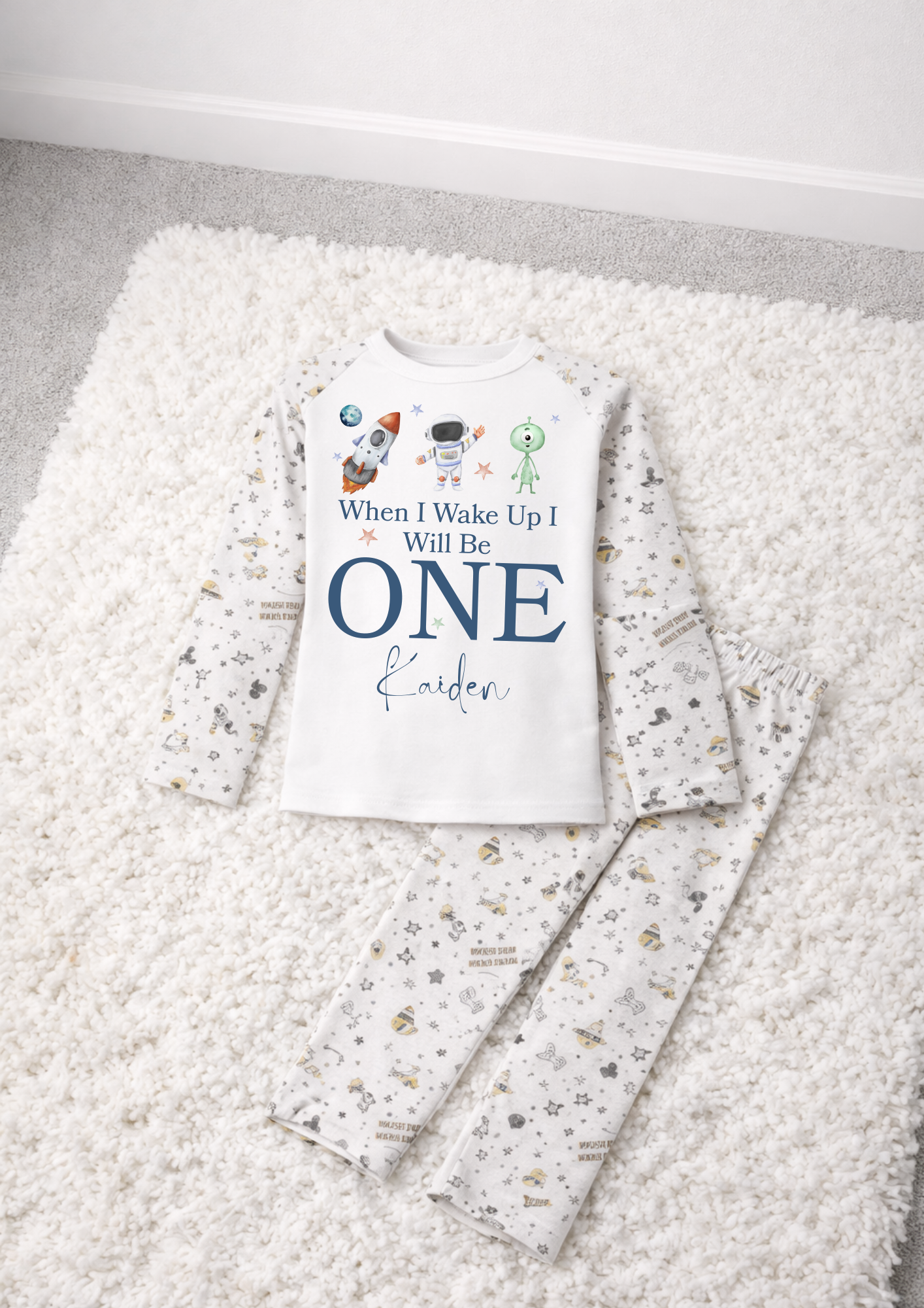 personalised space theme astronaut when i wake up birthday pjs