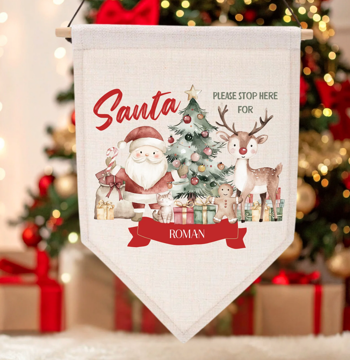 SANTA PLEASE STOP HERE PENDANT FLAG