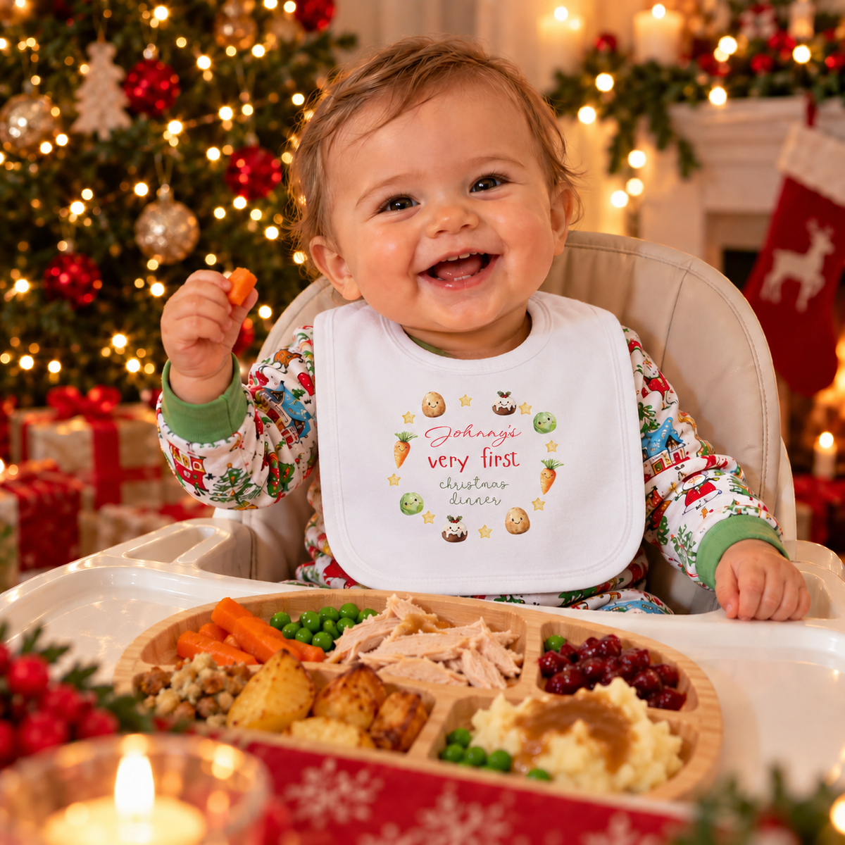 first christmas dinner pull over bib
