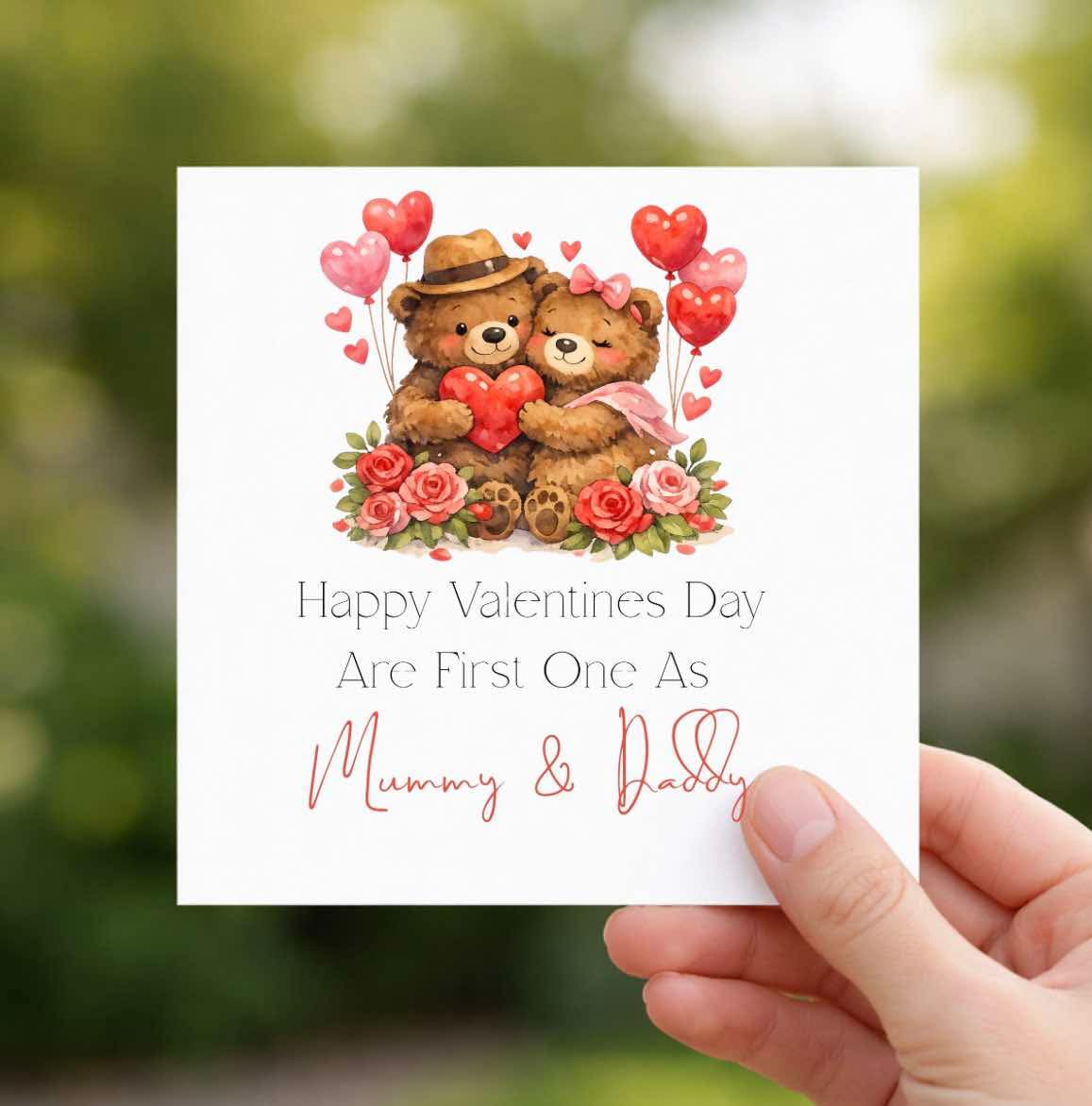 Personalised mummy and daddy first valentine day card