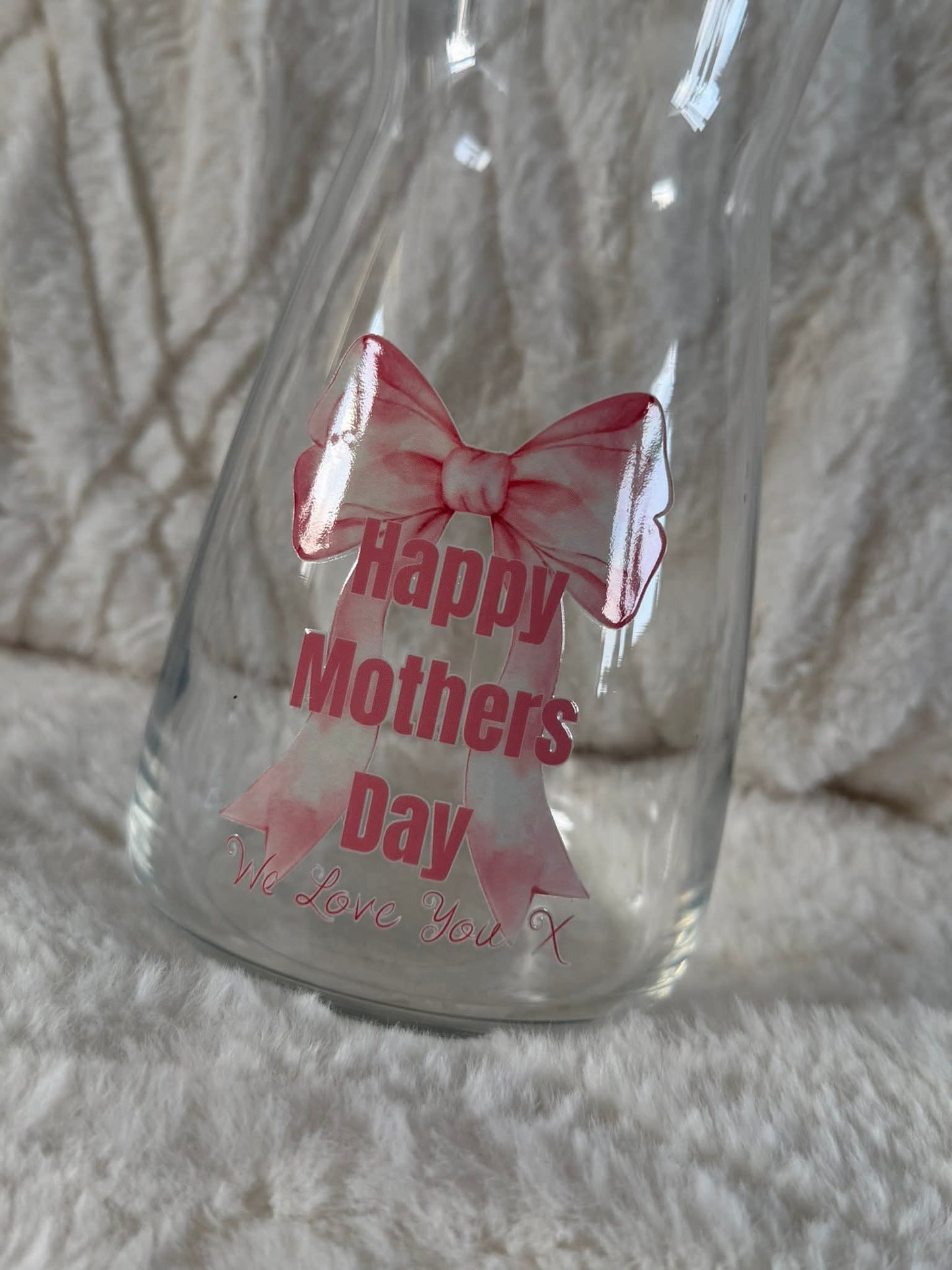 PINK WATERCOLOUR BOW MOTHERS DAY VASE