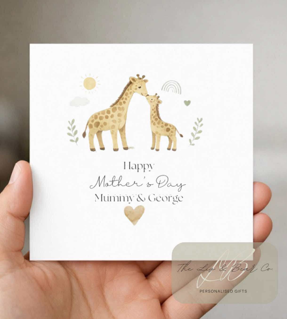 Giraffe happy Mother’s Day personalised card