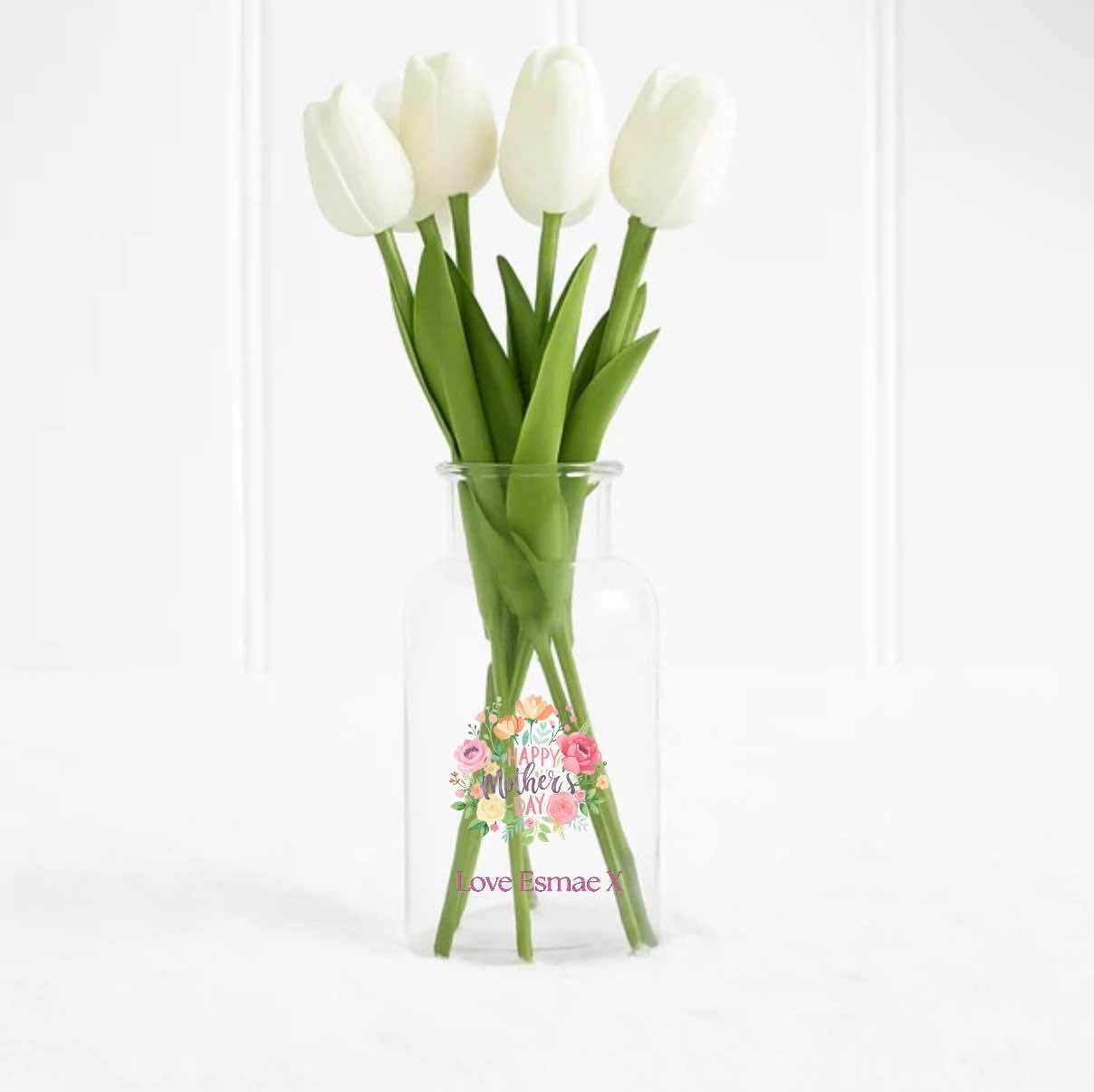 Happy mothers day white faux tulips