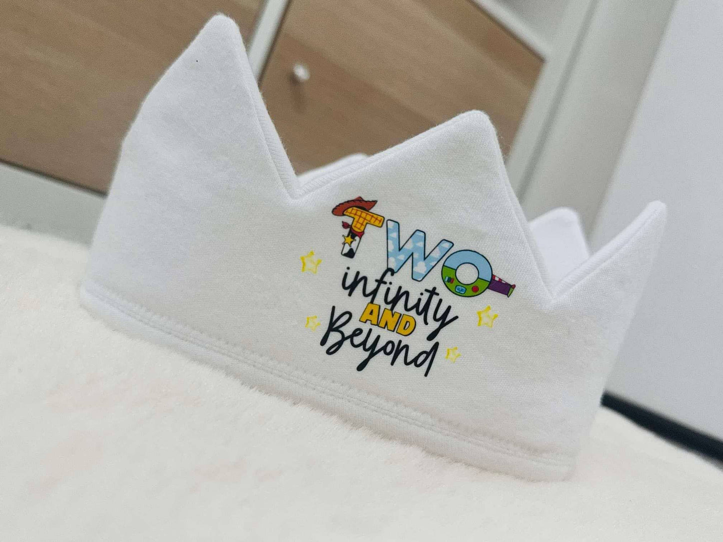 PERSONALISED WHITE TOY STORY BIRTHDAY CROWN