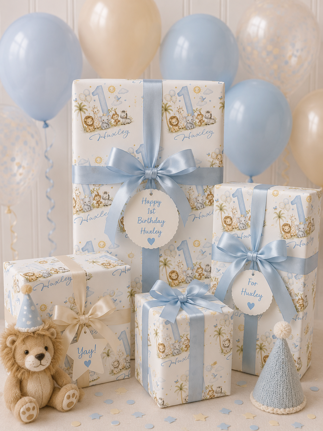 BLUE SAFARI PERSONALISED WRAPPING PAPER