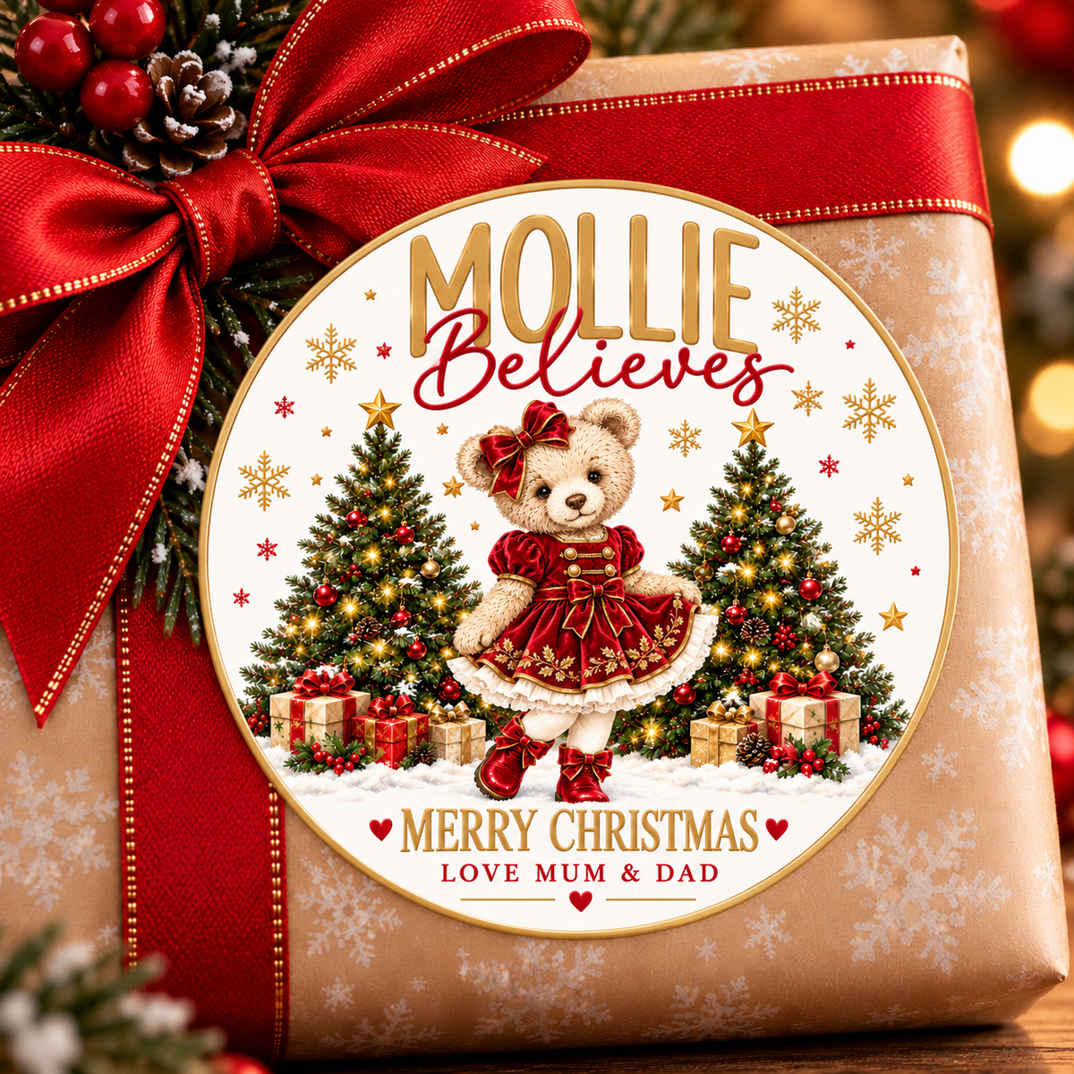 CHRISTMAS BEAR PERSONALISED STICKER