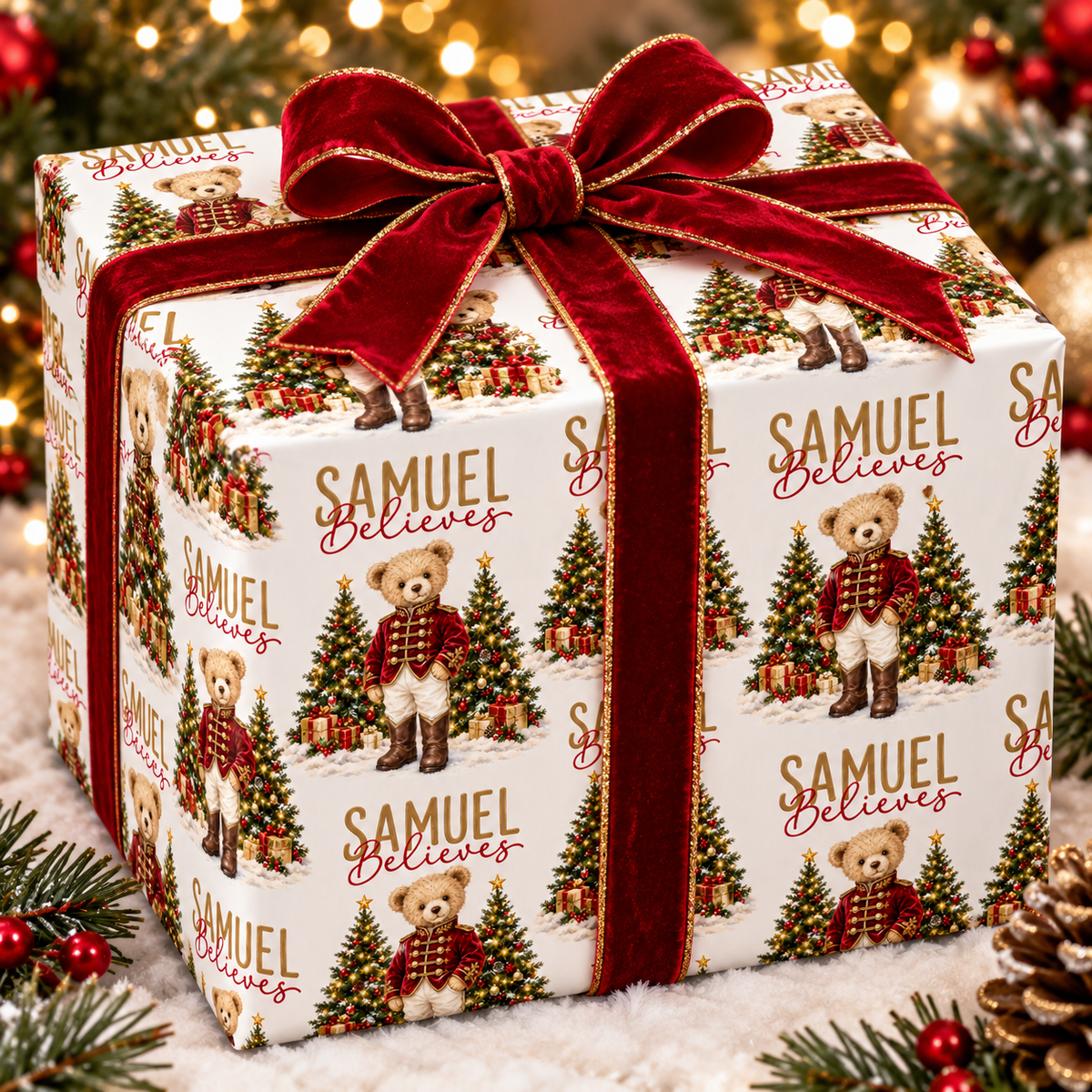 CHRISTMAS BEAR NUTCRACKER WRAPPING PAPER