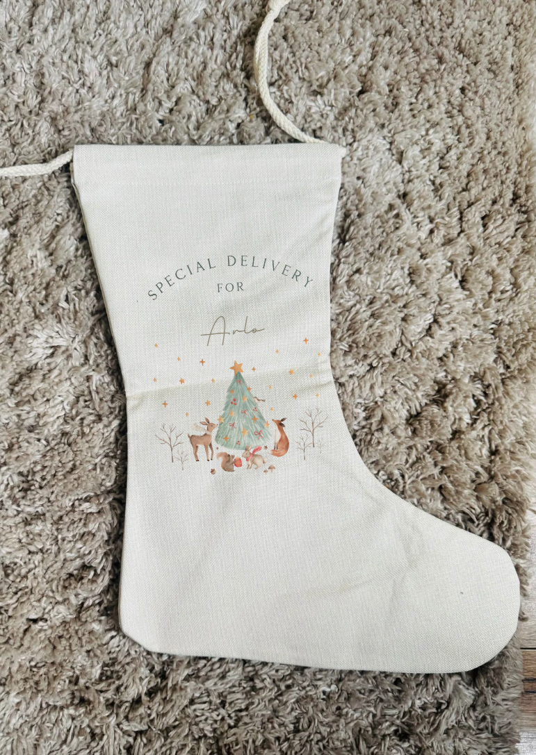 PERSONALISED WATERCOLOR CHRISTMAS ANIMAL WATERCOLOR CHRISTMAS TREE STOCKING