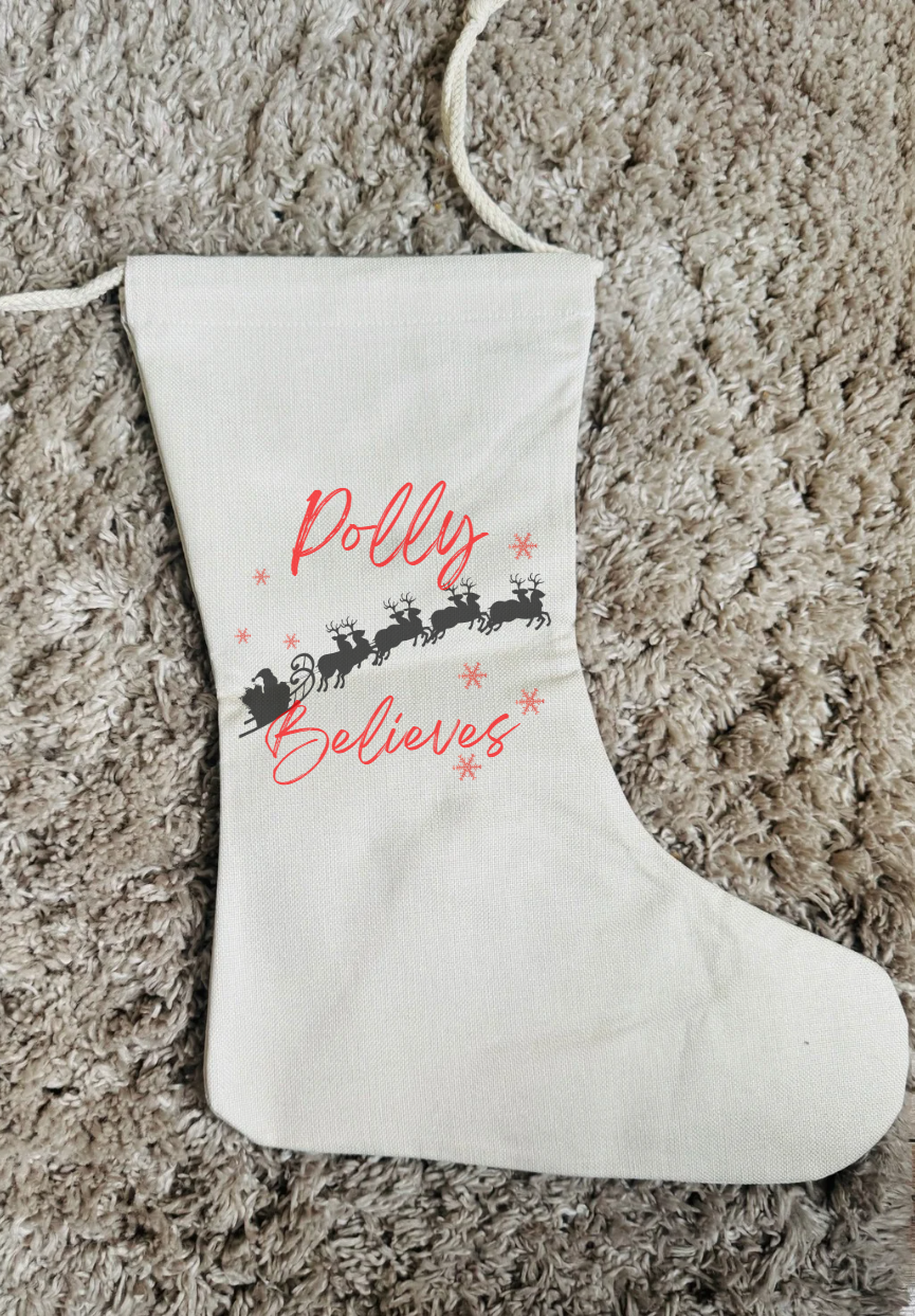 PERSONALISED ..... BELIEVES CHRISTMAS STOCKING