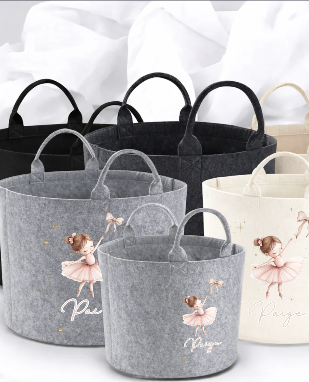 BOWRINA PERSONALISED BALLERINA BOW FELT BASKET STORAGE