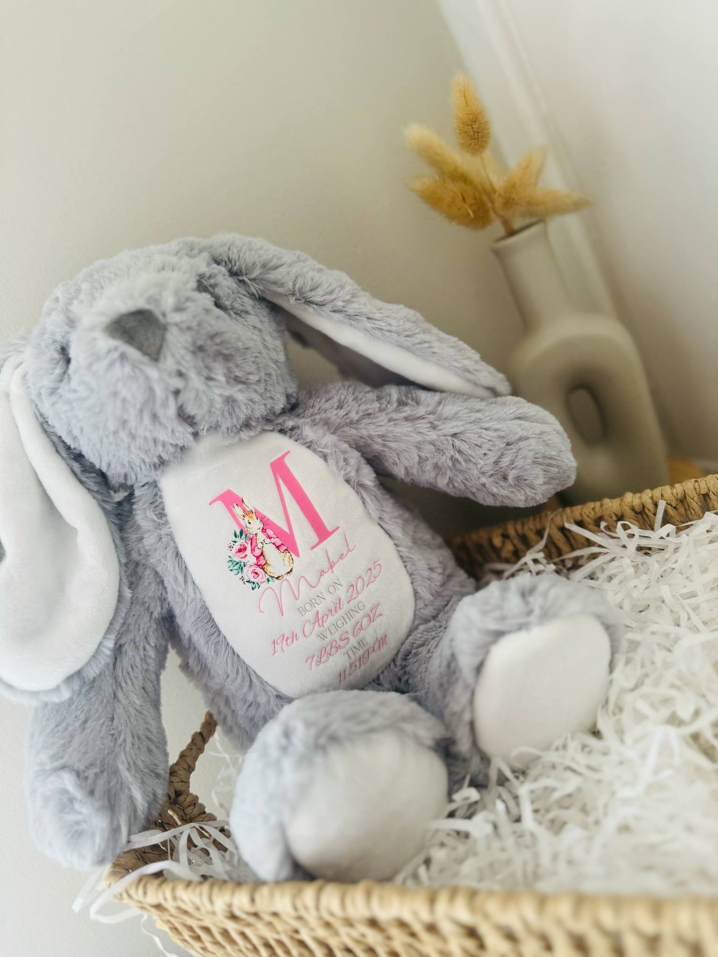Personalised new baby teddy, personalised baby keepsake bunt