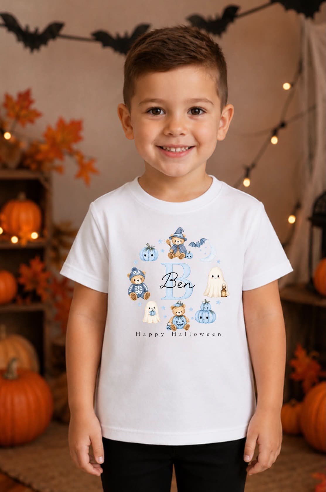 Personalised blue theme happy Halloween tshirt