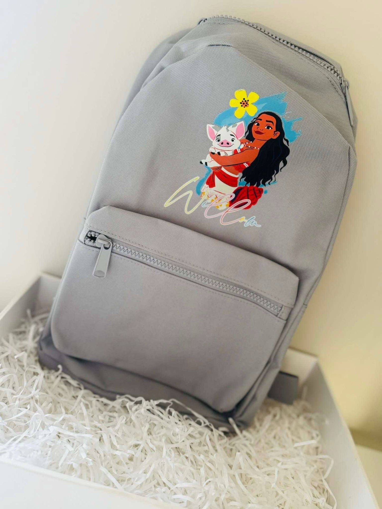 Personalised Moana and pua colourful backpack