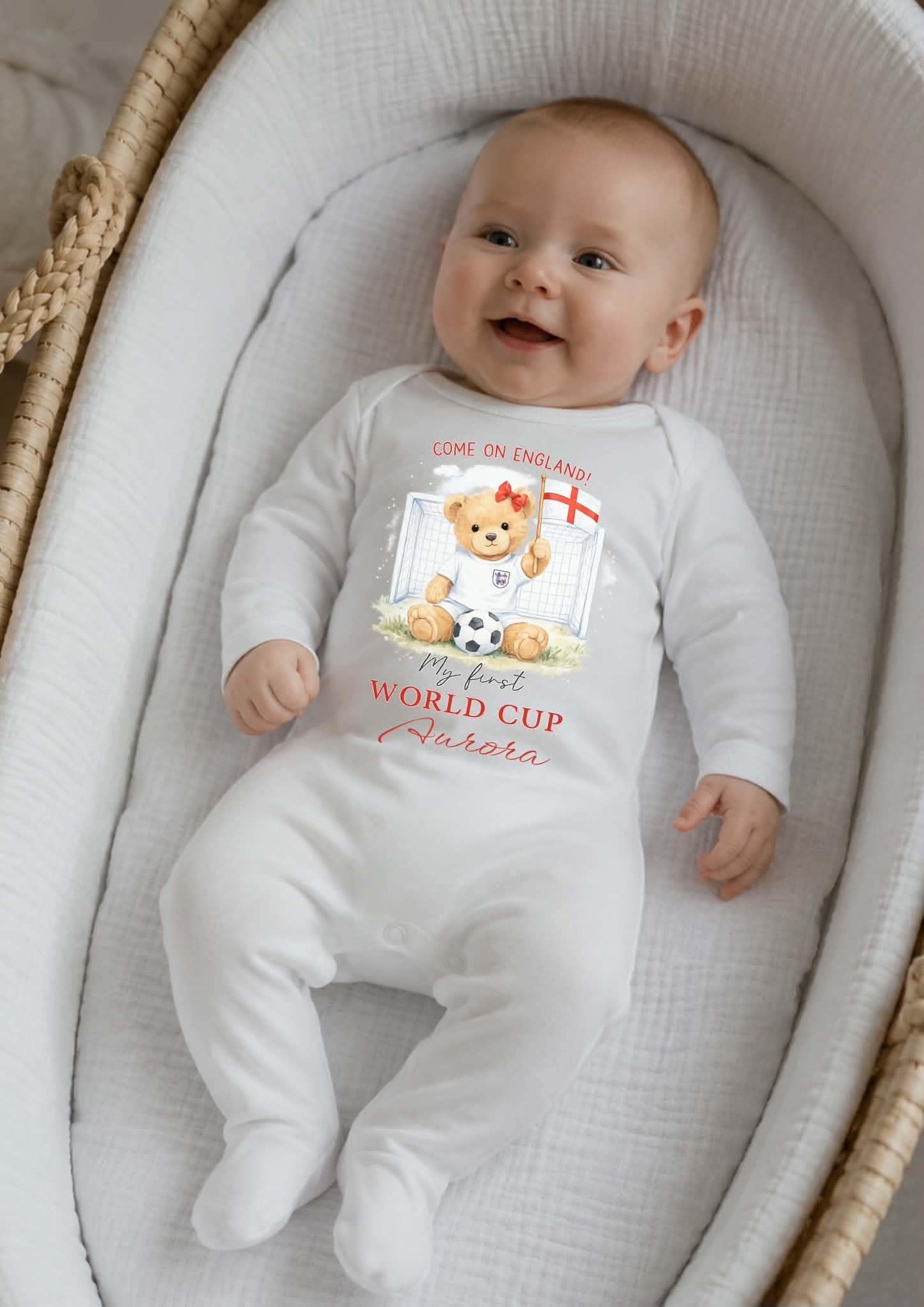 Girl bear in goal personalised baby grow