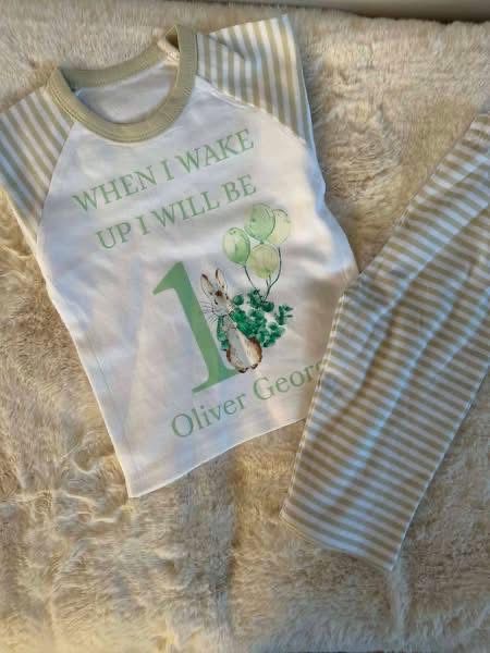 Sage/green jacket bunny birthdays pjs