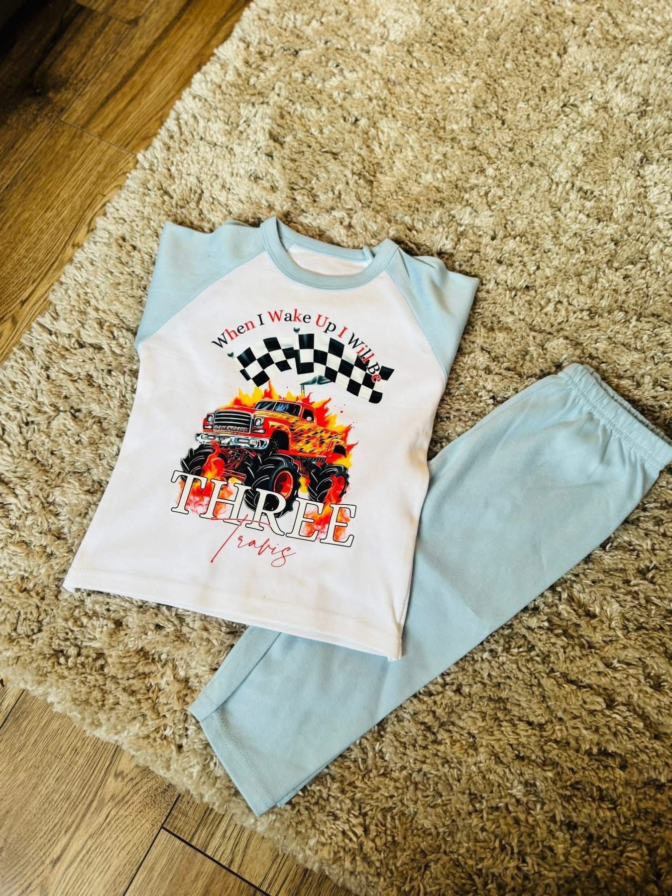 When I wake up monster truck pjs