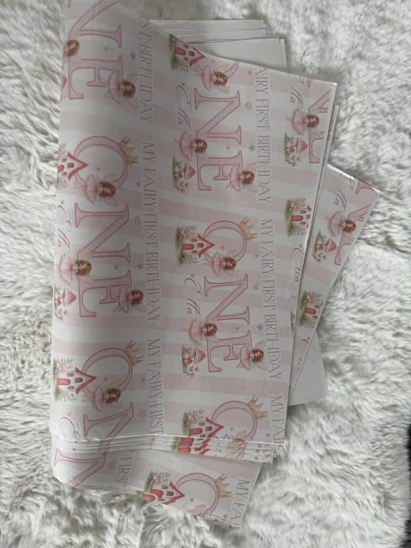 Fairy first birthday personalised wrapping paper