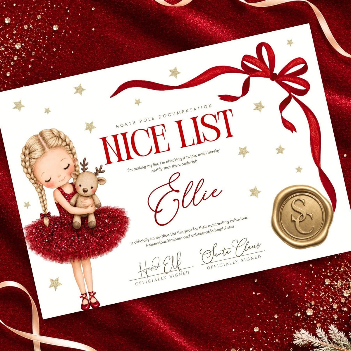 TUTU FAIRY PERSONALISED NICE LIST CERTIFICATE