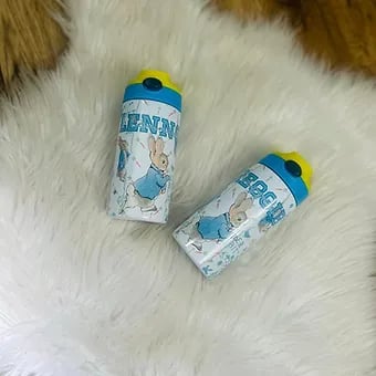 BLUE JACKET BUNNY WATERCOLOR 2 TONE PERSONALISED BOTTLE