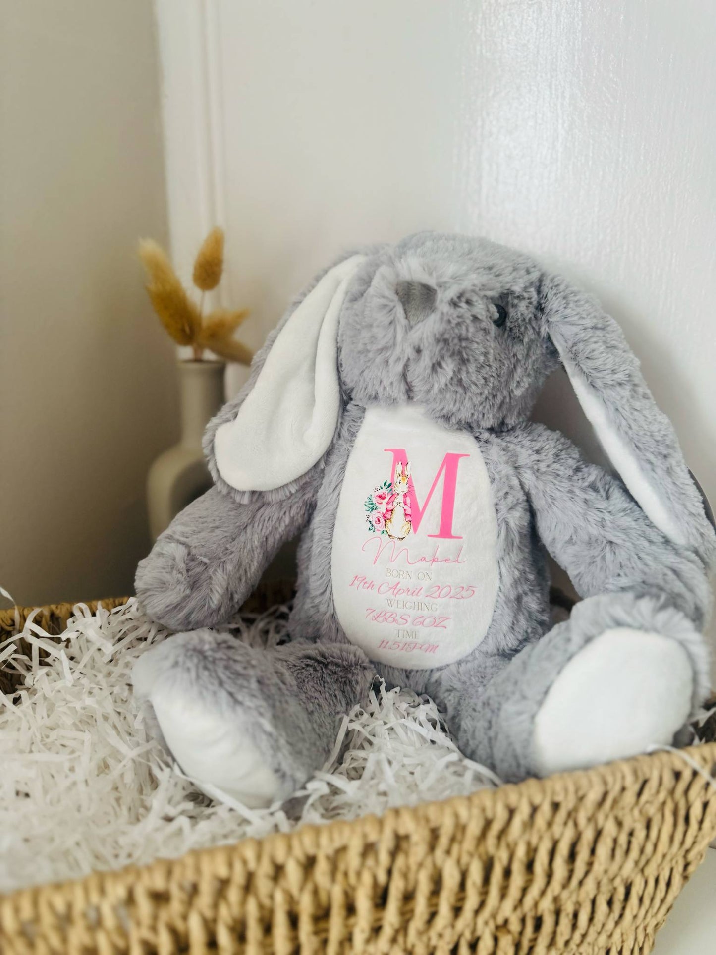 Personalised new baby teddy, personalised baby keepsake bunt