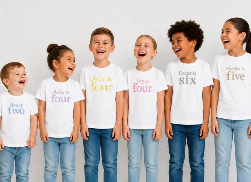 EMBRODIERY EFFECT COLOURED BIRTHDAY T-SHIRT