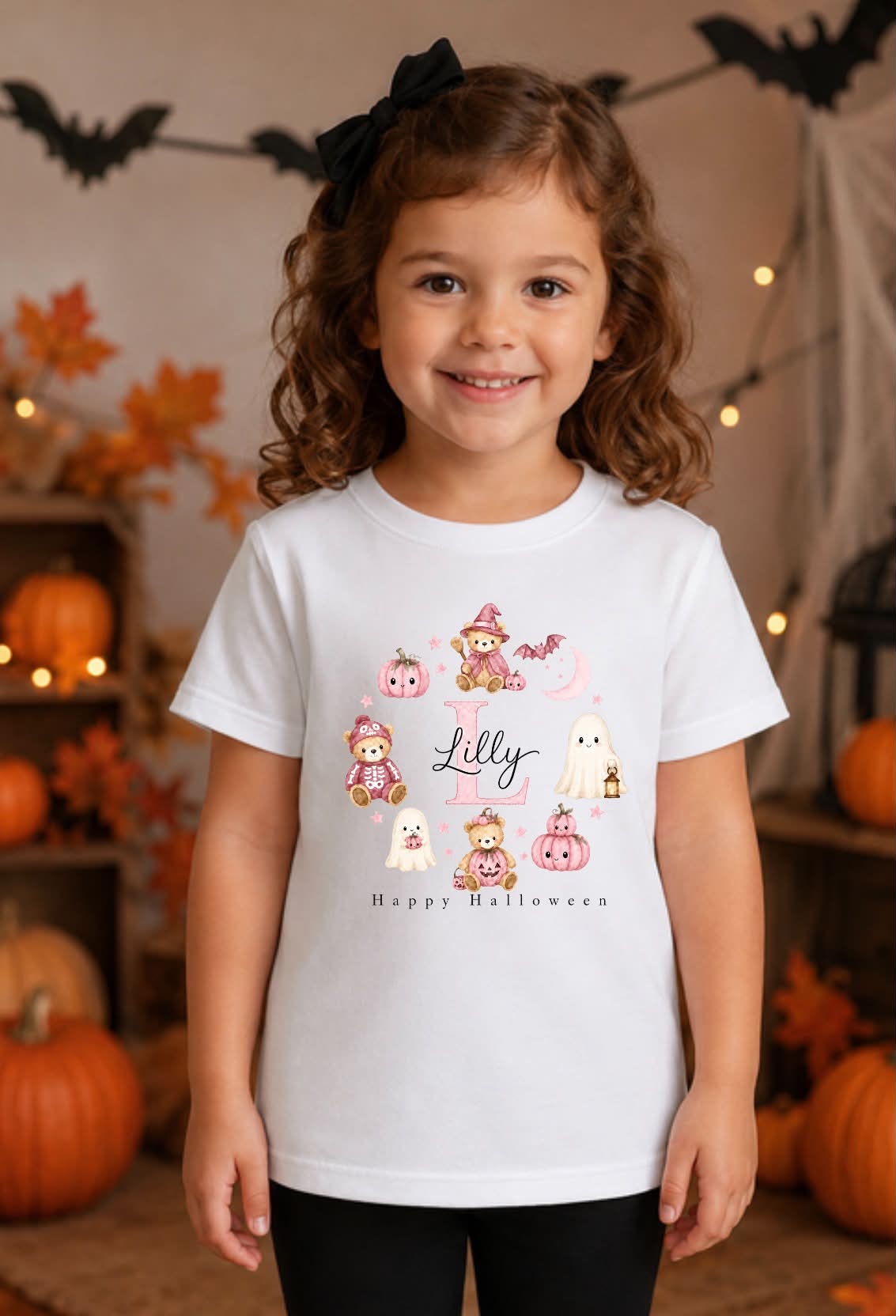 Pink theme happy Halloween personalised t-shirt