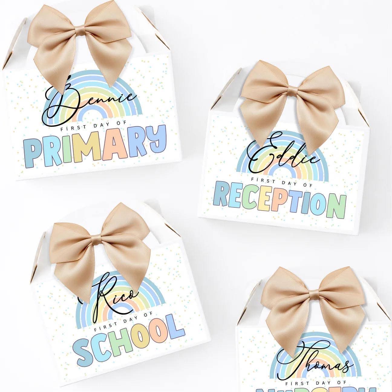 COLOURFUL BLUE TONE RAINBOW TREAT BOXES PERSONALISED
