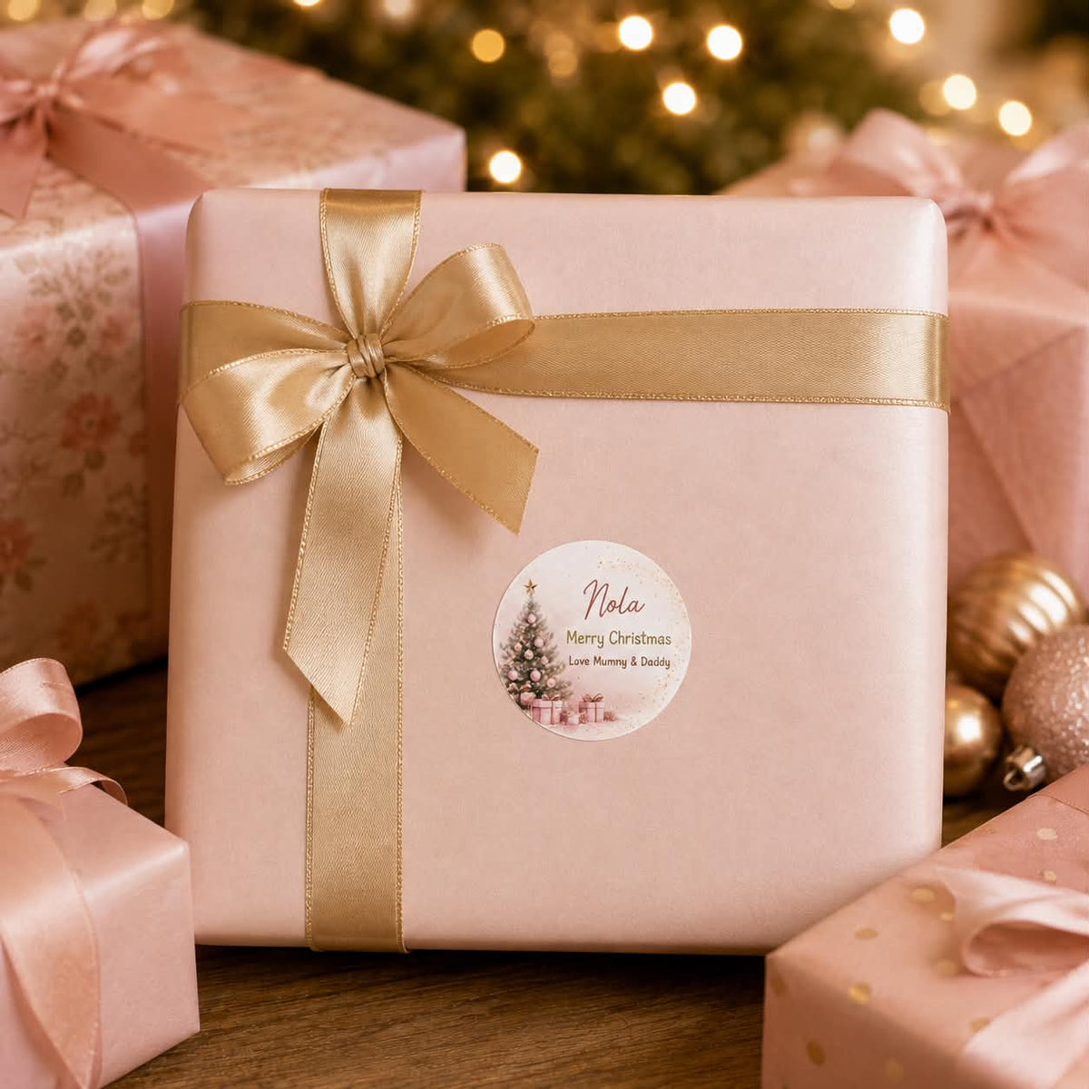 Pink watercolor theme Christmas labels