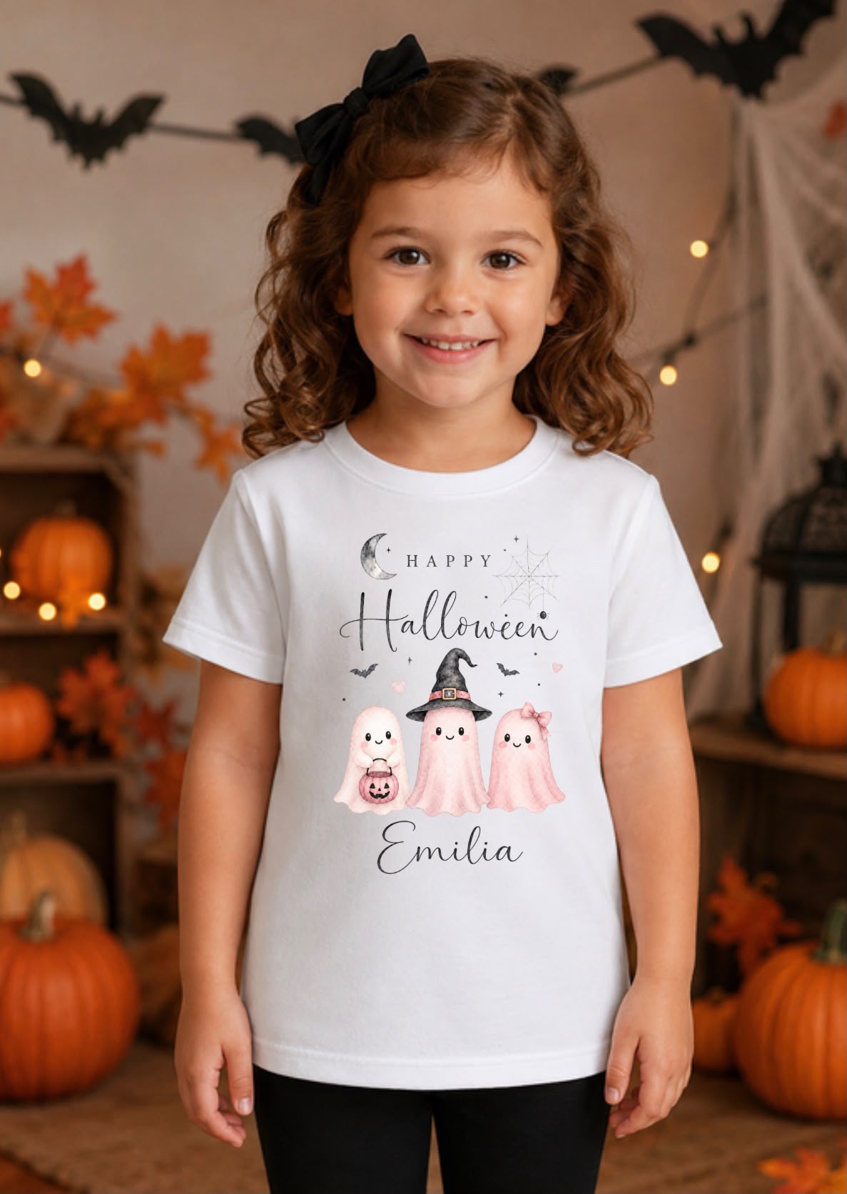 Happy Halloween pink ghost personalised tshirt
