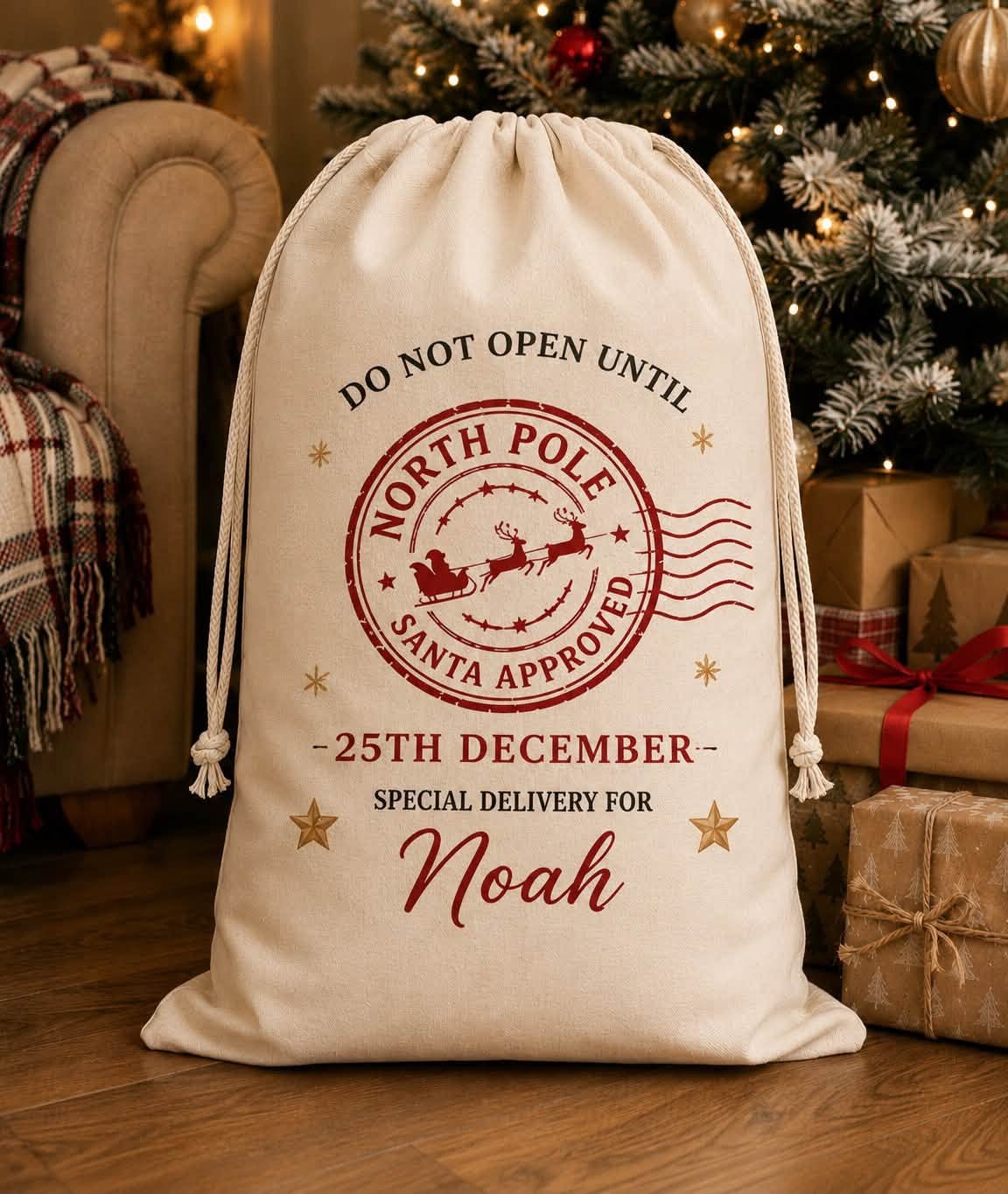 santa approved personalised christmas sack