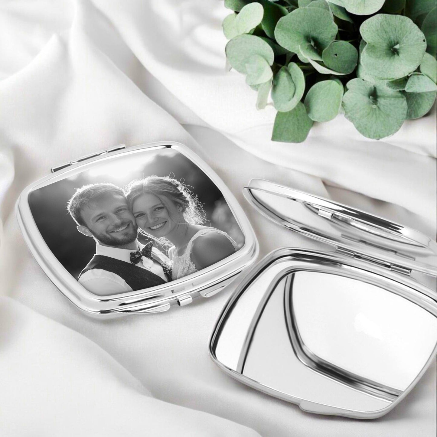 Personalised photo square sliver compact mirror
