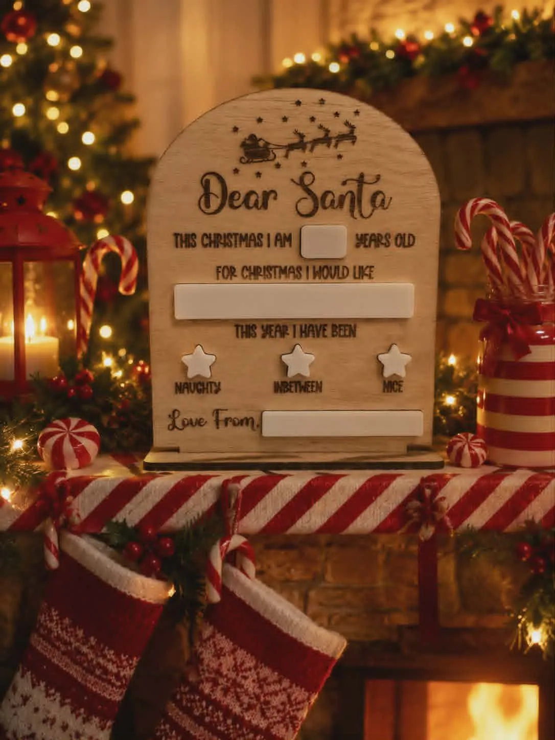 Dear Santa... 4mm Oak Veneered & White Acrylic with stand