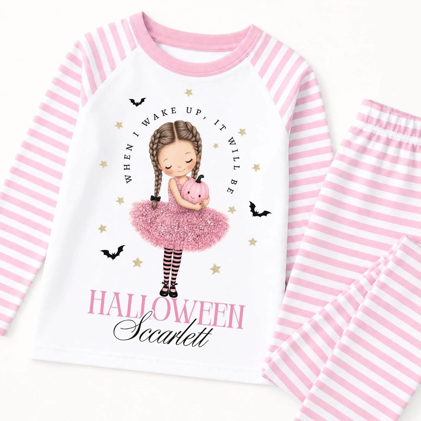 Personalised pink tutu pumpkin Halloween pjs