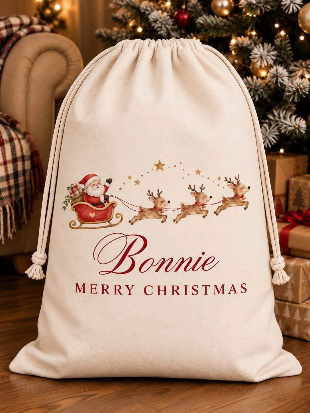 Christmas reindeer personalised sack