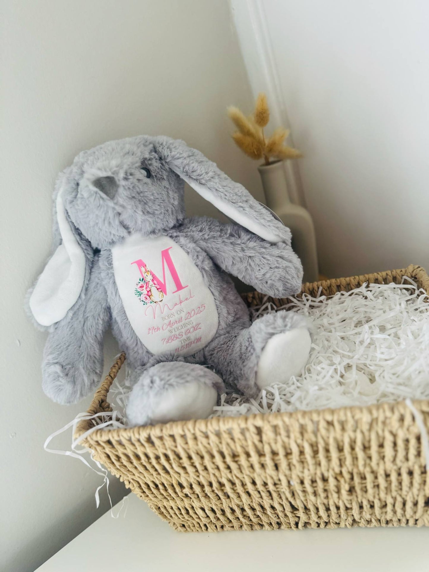 Personalised new baby teddy, personalised baby keepsake bunt