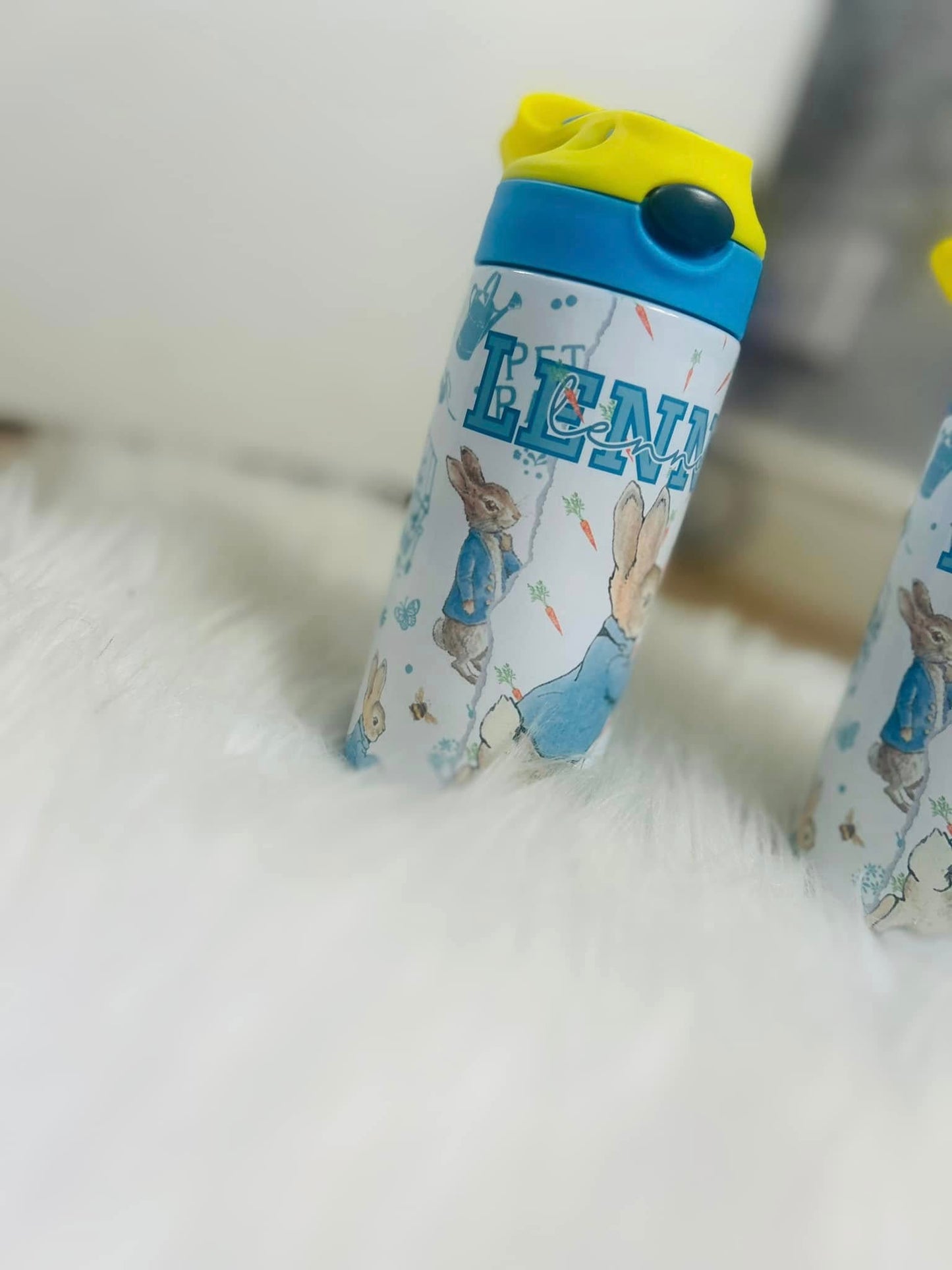 BLUE JACKET BUNNY WATERCOLOR 2 TONE PERSONALISED BOTTLE
