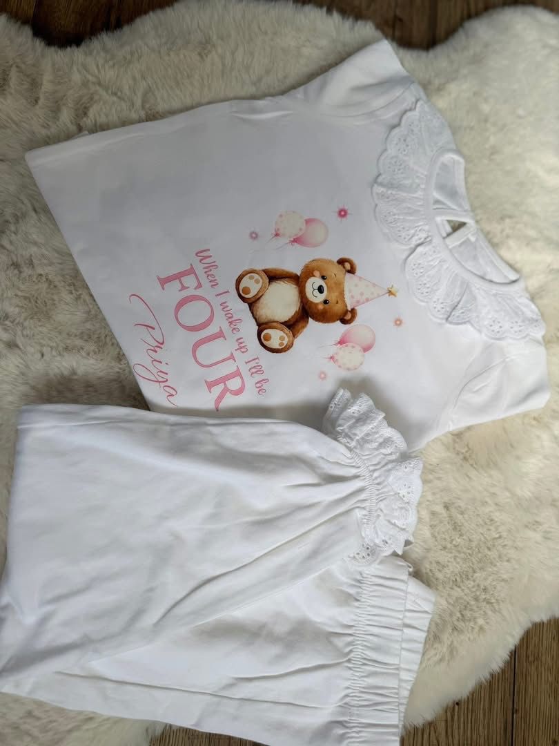 Pink hat Teddy bear birthday pjs