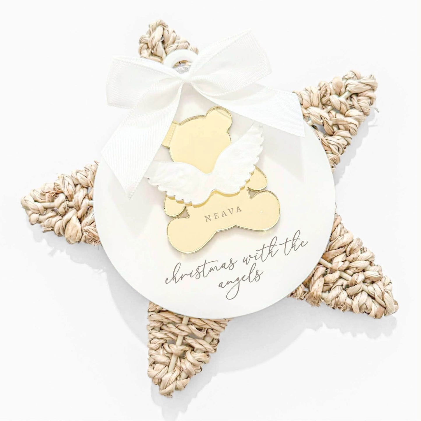 Teddy bear angel wing personalised memorial bauble