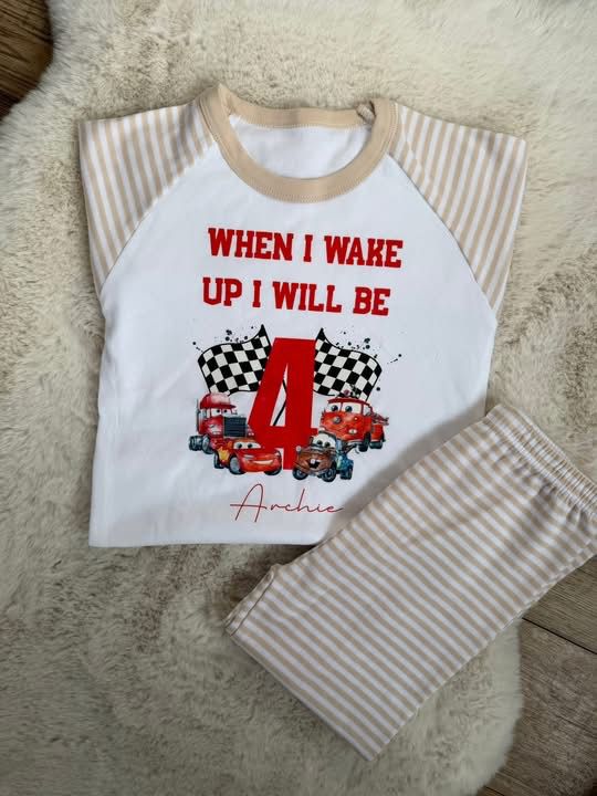 Red car and friends personalised birthday pjs