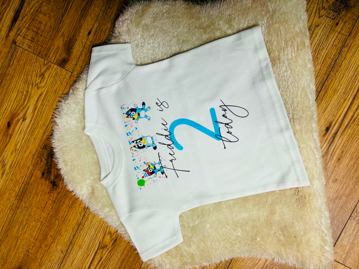 Blue dog personalised birthday T-shirt