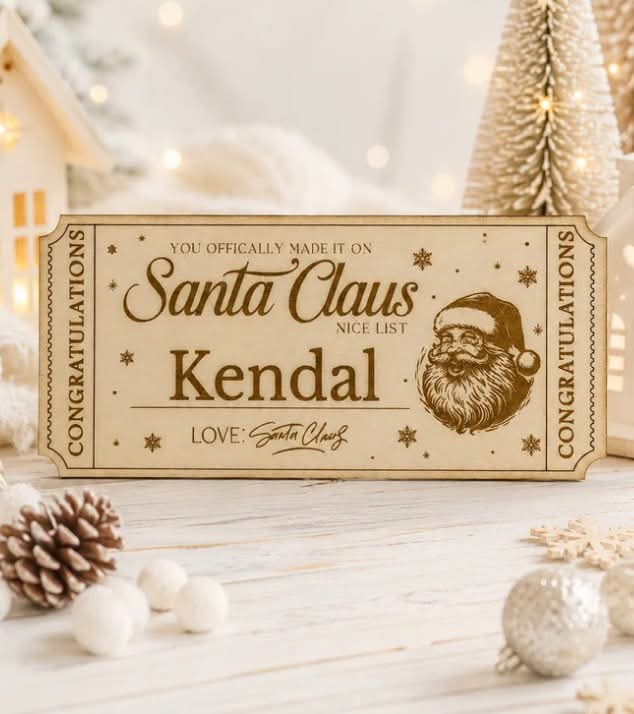 Personalised wooden Christmas ticket