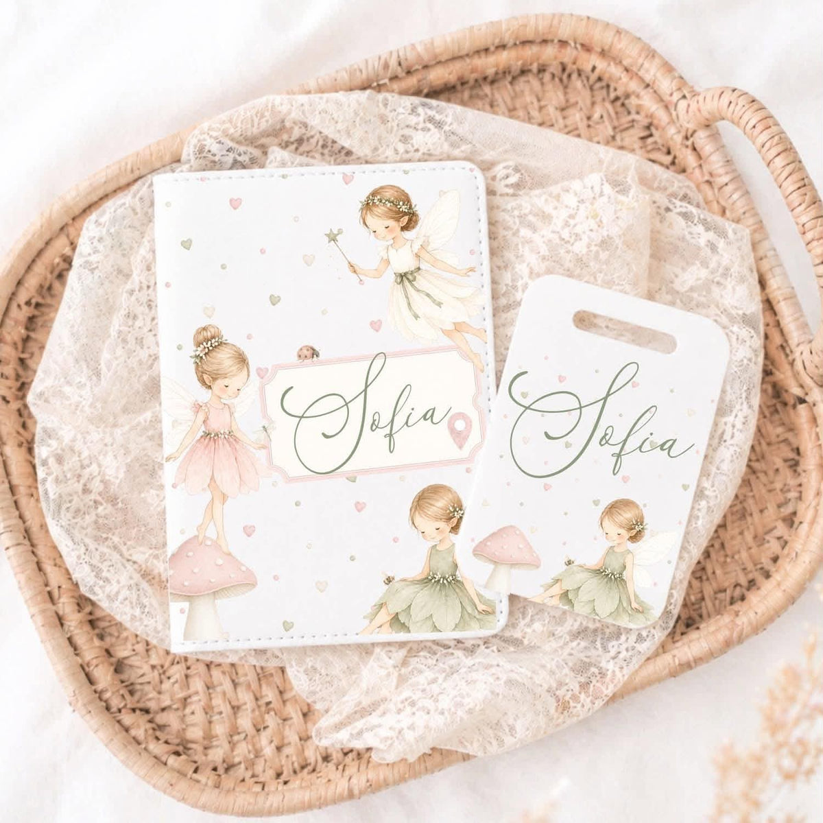 Personalised fairy passport cover and acrylic tag