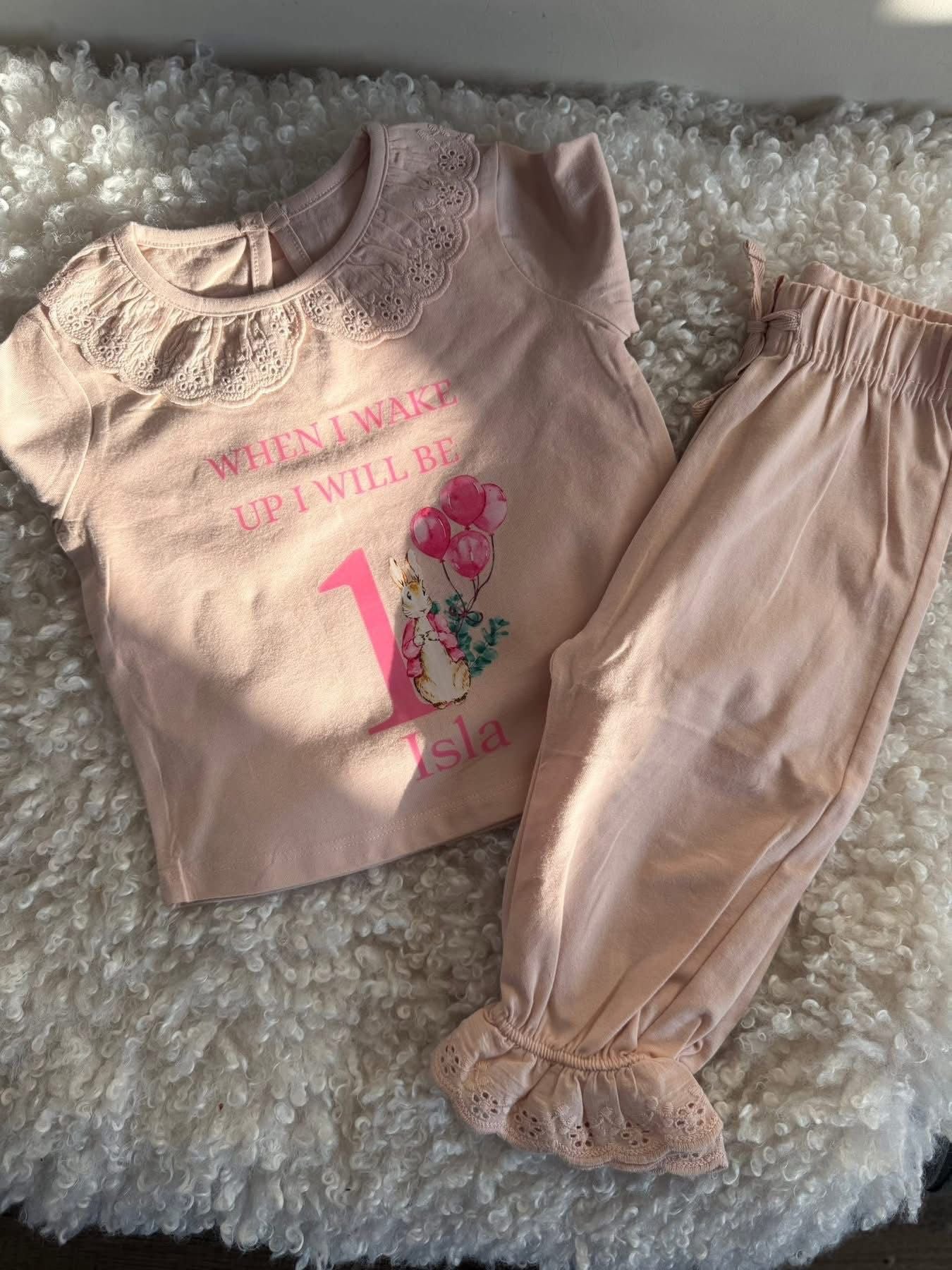 Pink jacket bunny when I wake up birthday pjs