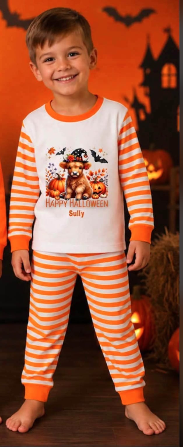 HIGHLAND COW THEME PERSONALISED HALLOWEEN PJS